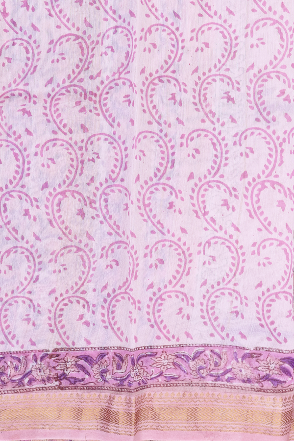 Chanderi Cotton Saree In Pastel Pink With Floral Design