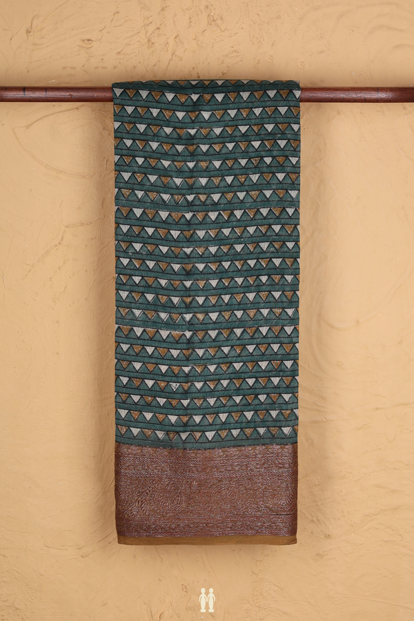 Chanderi Cotton Saree In Pine Green With Printed Design