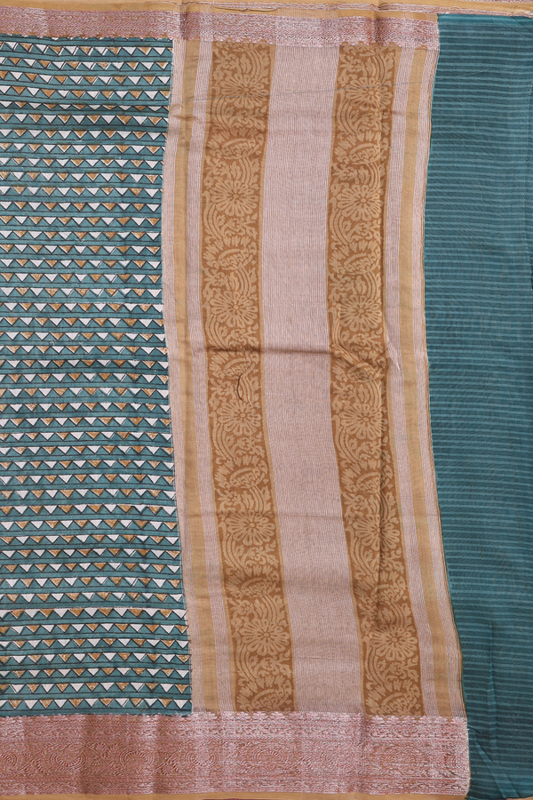 Chanderi Cotton Saree In Pine Green With Printed Design