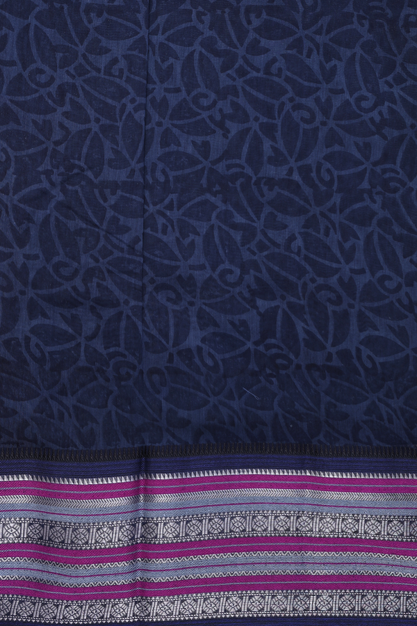 Chanderi Cotton Saree In Prussian Blue With Paisley Design