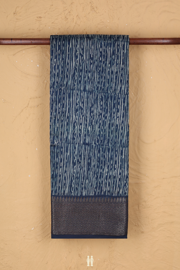 Chanderi Cotton Saree In Prussian Blue With Stripes Design