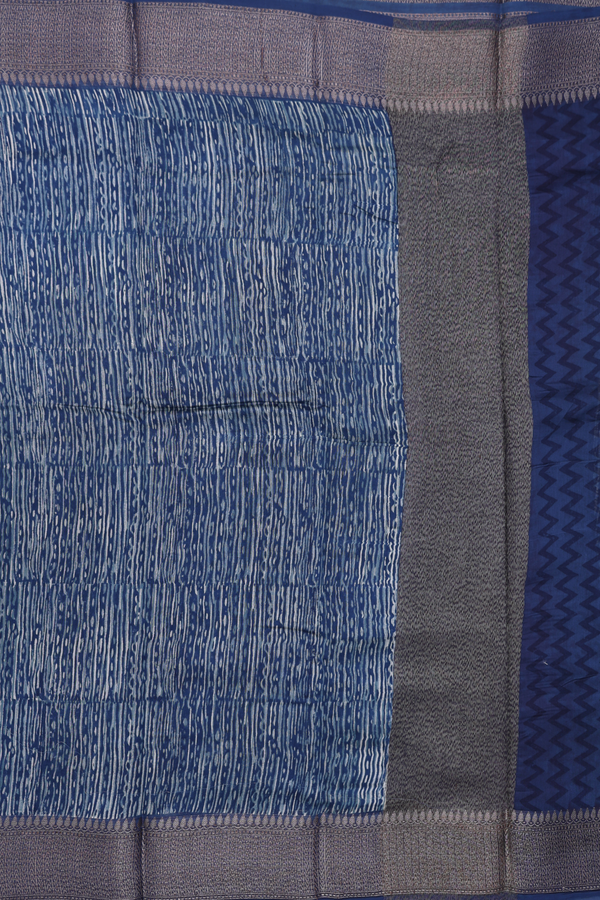 Chanderi Cotton Saree In Prussian Blue With Stripes Design