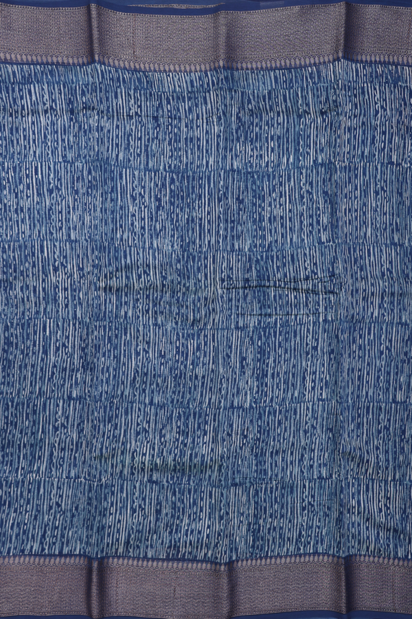 Chanderi Cotton Saree In Prussian Blue With Stripes Design