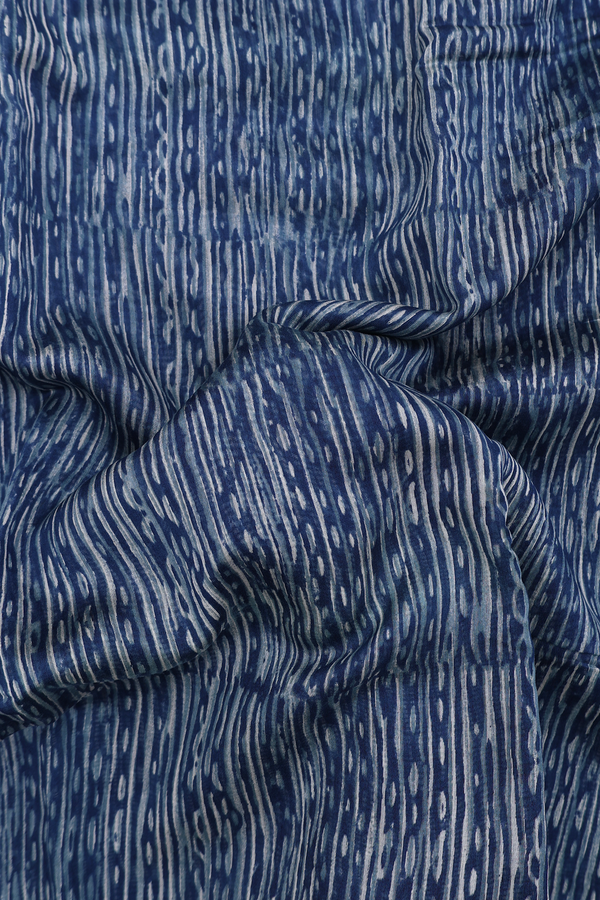 Chanderi Cotton Saree In Prussian Blue With Stripes Design