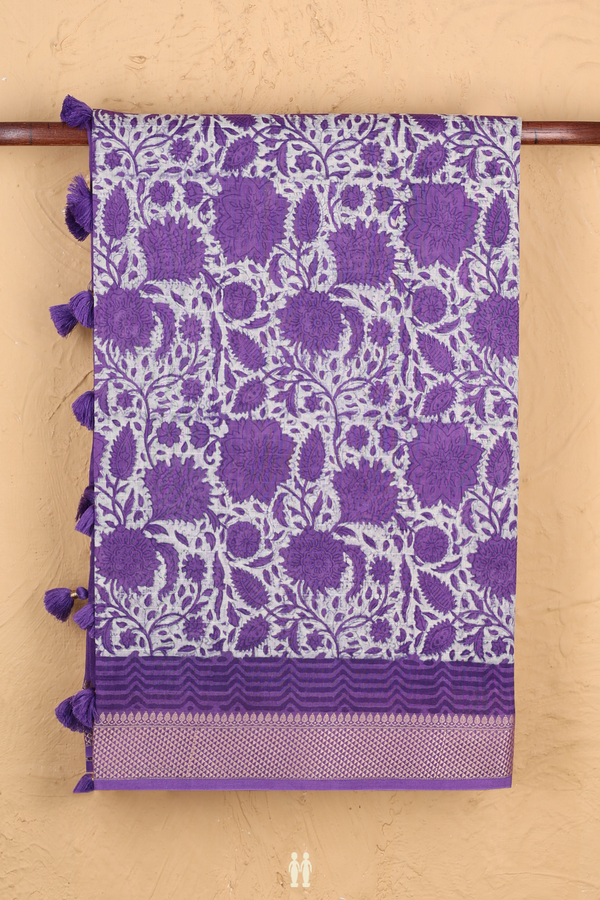 Chanderi Cotton Saree In Purple With Floral Design
