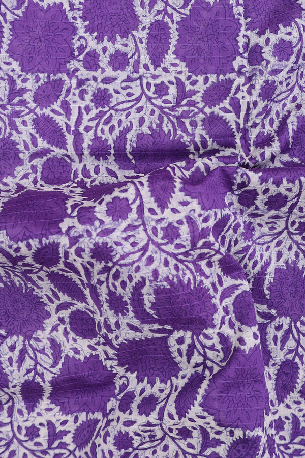 Chanderi Cotton Saree In Purple With Floral Design