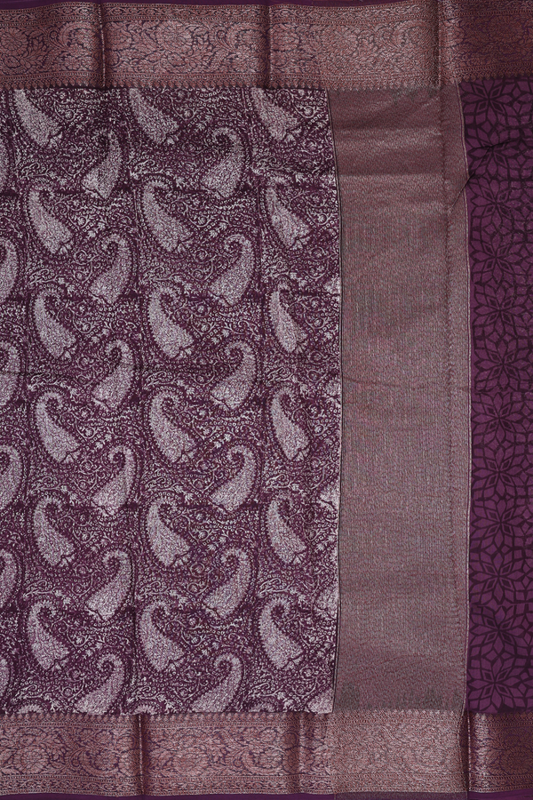 Chanderi Cotton Saree In Purple With Paisley Design