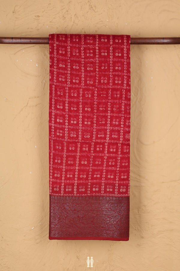 Chanderi Cotton Saree In Red With Checks Design