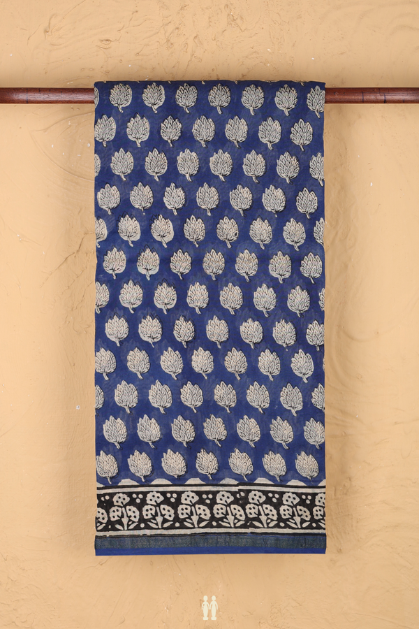 Chanderi Cotton Saree In Royal Blue With Floral Design