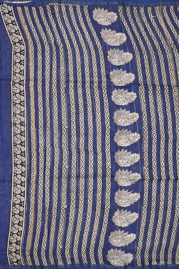 Chanderi Cotton Saree In Royal Blue With Floral Design