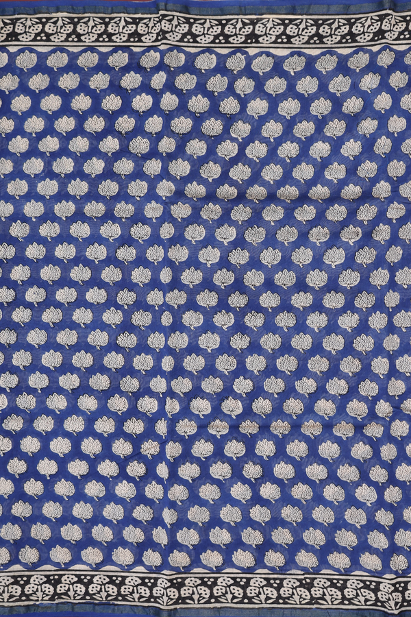Chanderi Cotton Saree In Royal Blue With Floral Design