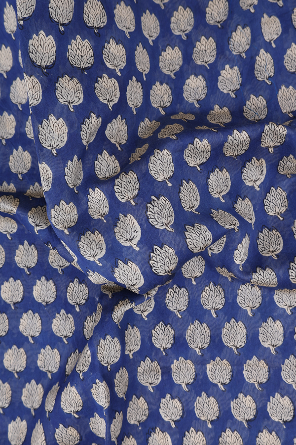 Chanderi Cotton Saree In Royal Blue With Floral Design