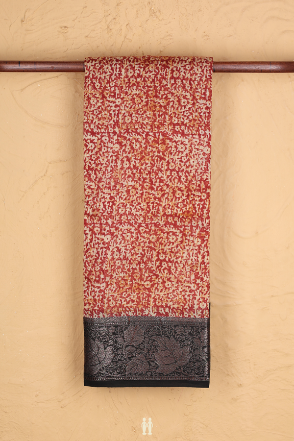 Chanderi Cotton Saree In Rust Red With Allover Design