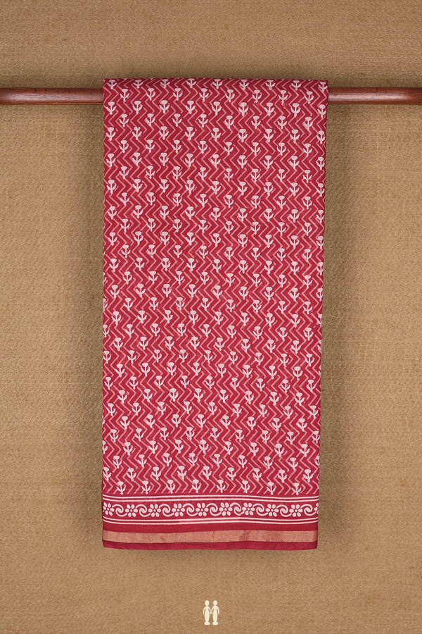Chanderi Cotton Saree In Rust Red With Printed Design