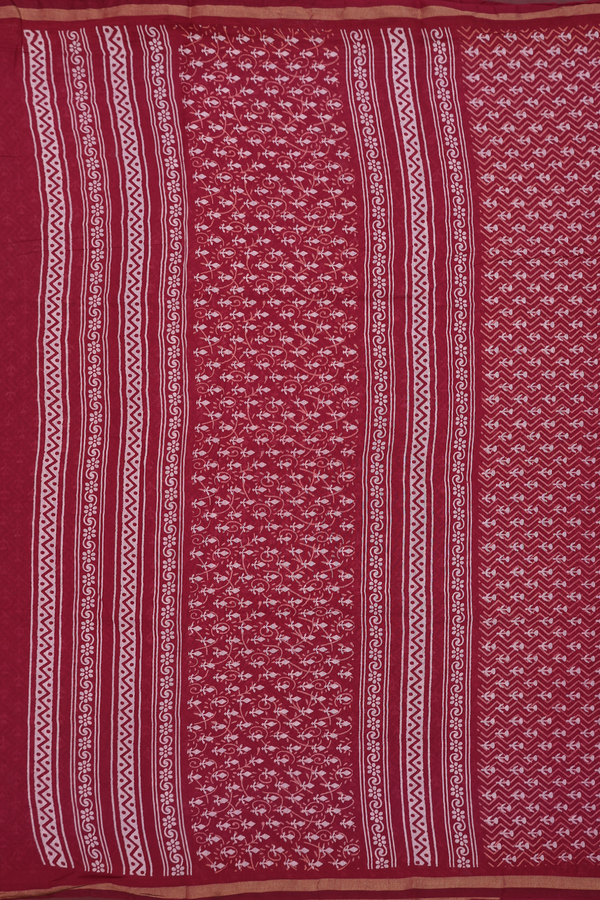 Chanderi Cotton Saree In Rust Red With Printed Design