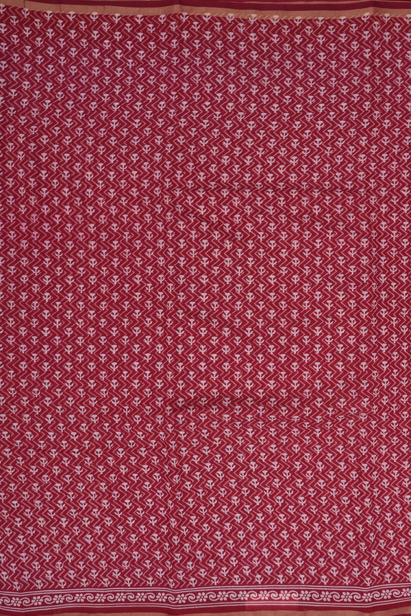 Chanderi Cotton Saree In Rust Red With Printed Design