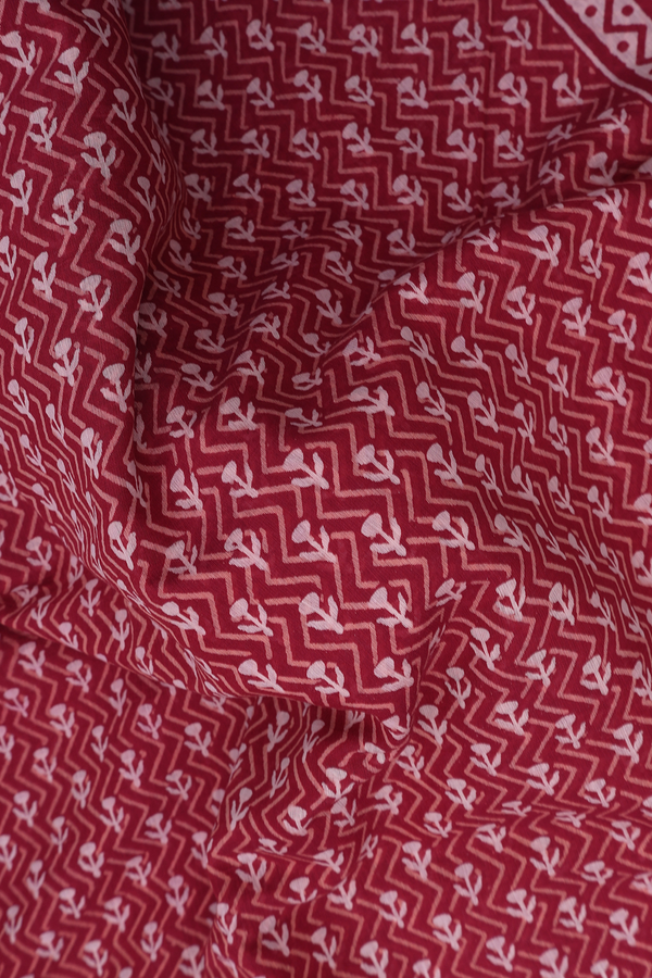 Chanderi Cotton Saree In Rust Red With Printed Design