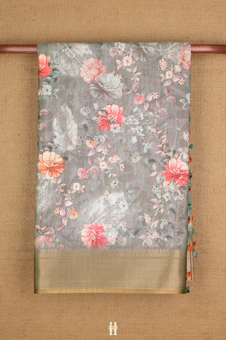 Chanderi Cotton Saree In Sage Green With Floral Design