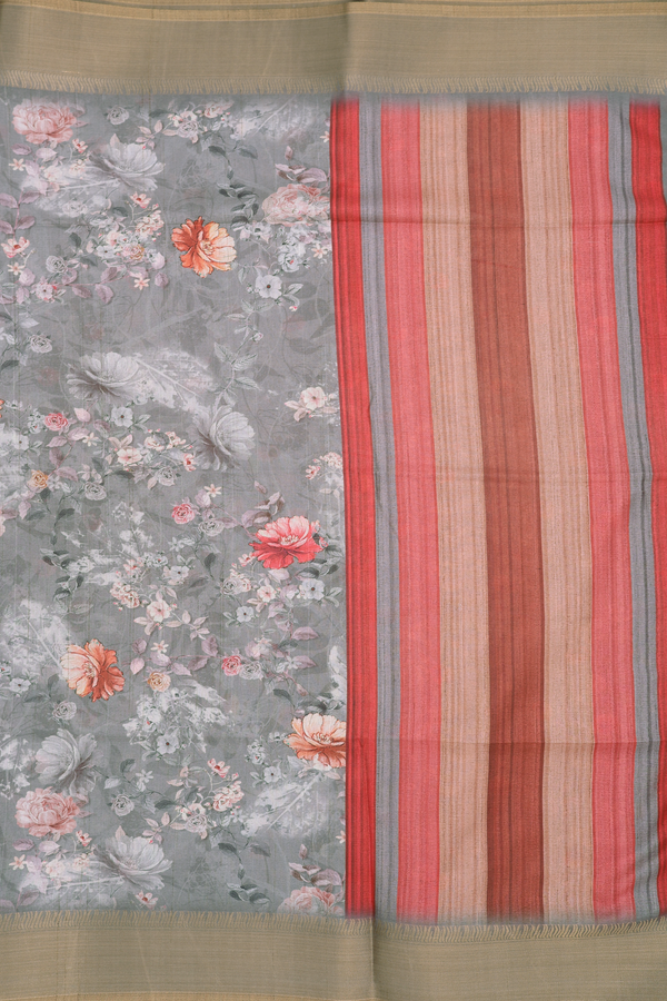 Chanderi Cotton Saree In Sage Green With Floral Design