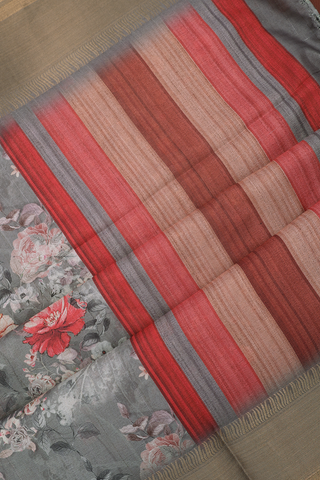 Chanderi Cotton Saree In Sage Green With Floral Design