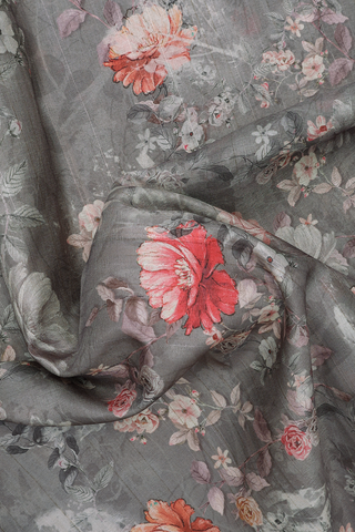 Chanderi Cotton Saree In Sage Green With Floral Design