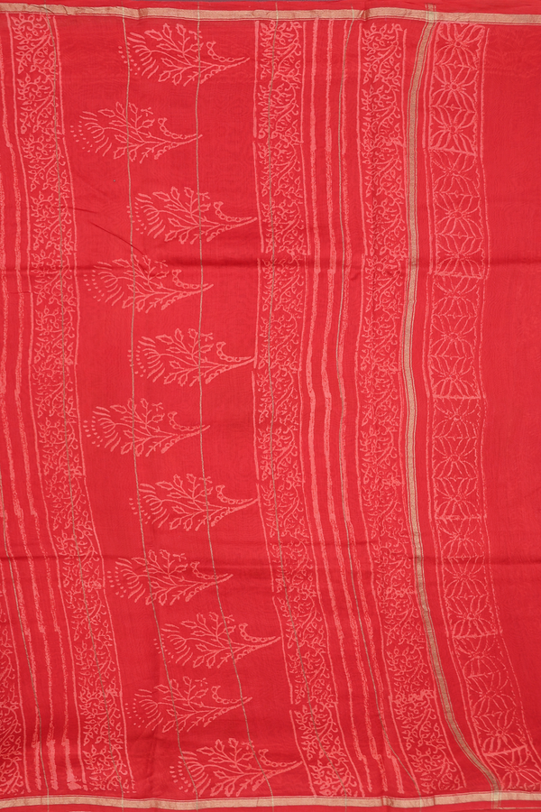 Chanderi Cotton Saree In Scarlet Red With Printed Design