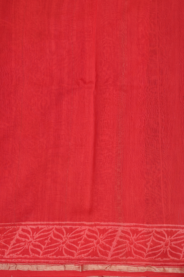 Chanderi Cotton Saree In Scarlet Red With Printed Design