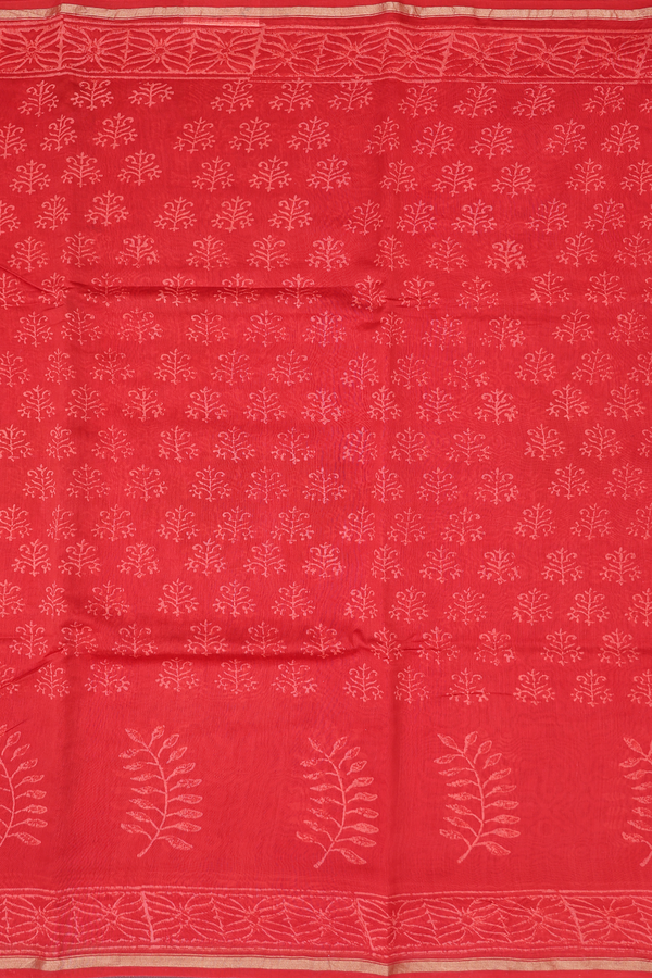 Chanderi Cotton Saree In Scarlet Red With Printed Design