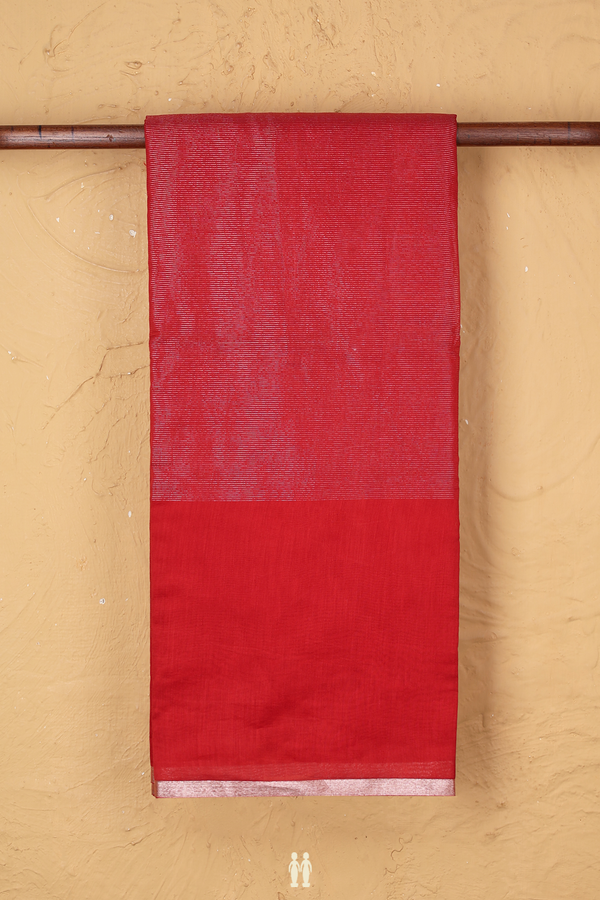 Chanderi Cotton Saree In Scarlet Red With Stripes Design
