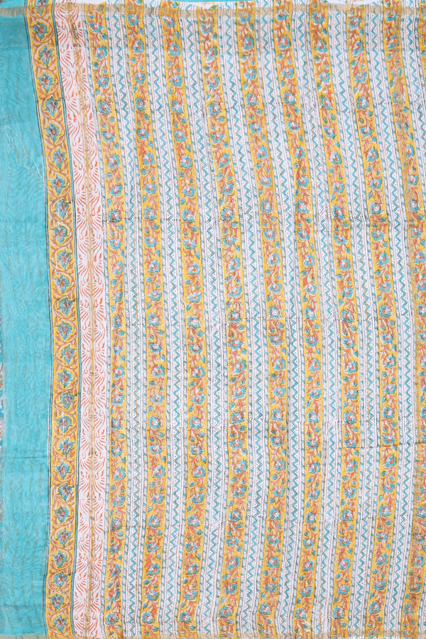 Chanderi Cotton Saree In Sea Green With Floral Design
