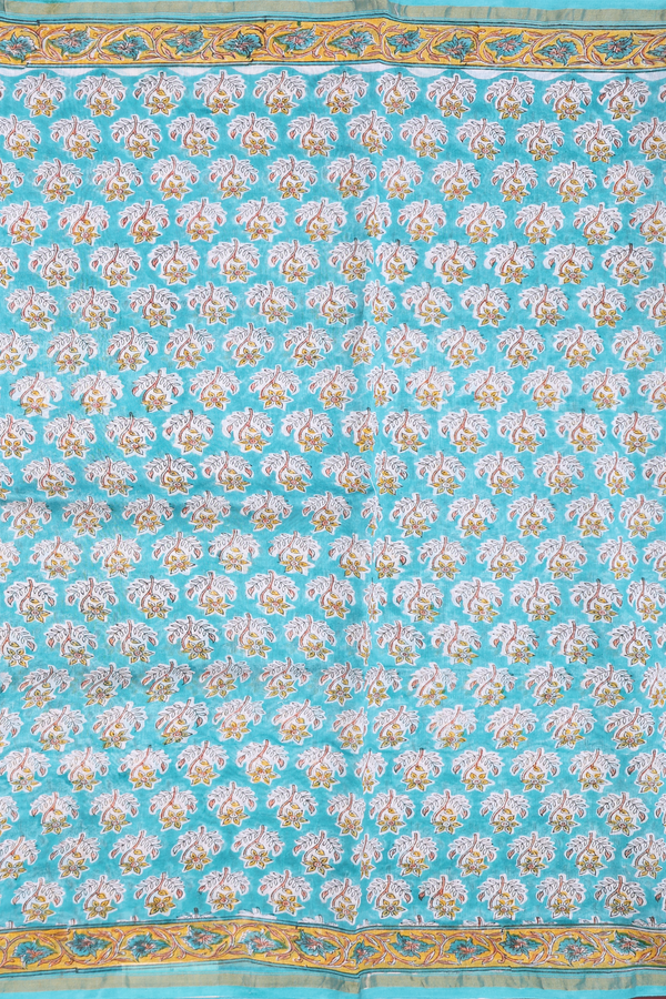 Chanderi Cotton Saree In Sea Green With Floral Design