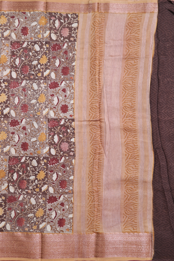 Chanderi Cotton Saree In Shades Of Brown With Floral Design