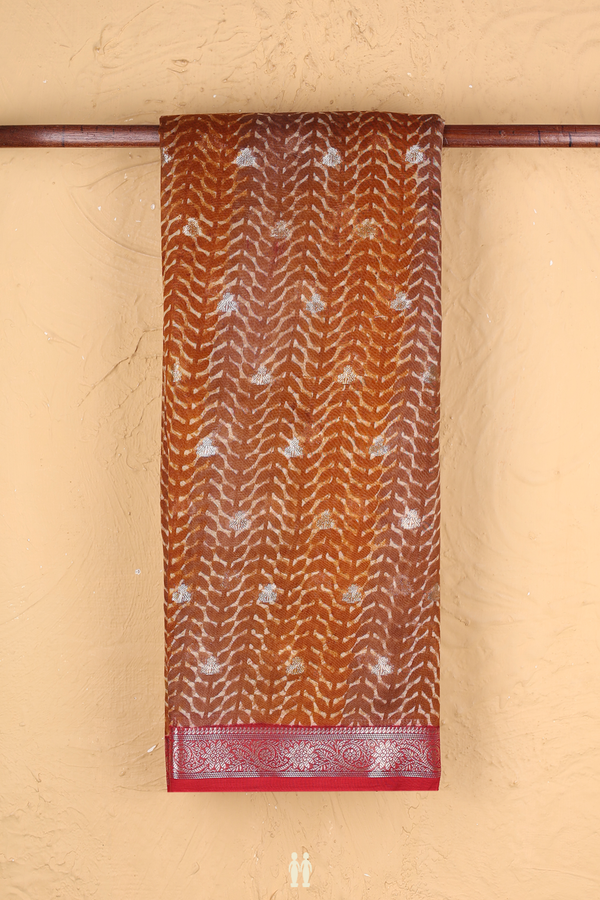Chanderi Cotton Saree In Shades Of Brown With Zari Buttas