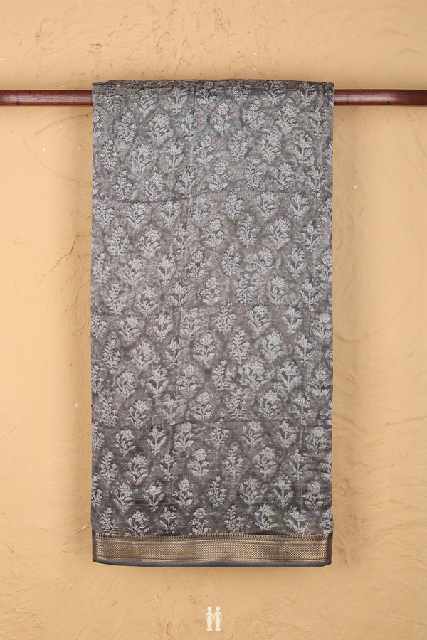 Chanderi Cotton Saree In Shades Of Grey With Floral Design