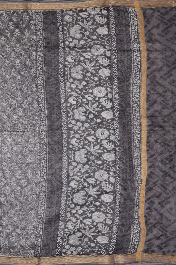 Chanderi Cotton Saree In Shades Of Grey With Floral Design