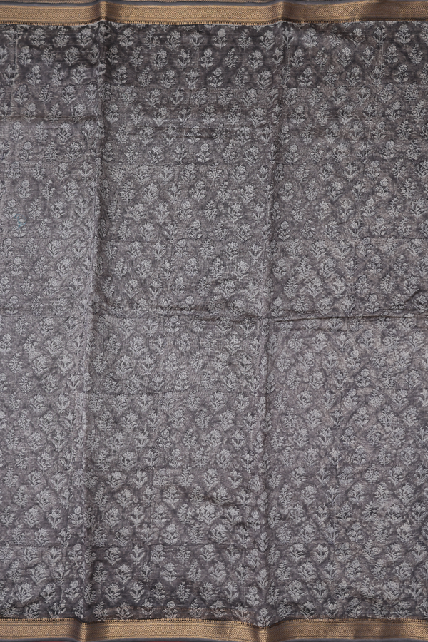 Chanderi Cotton Saree In Shades Of Grey With Floral Design