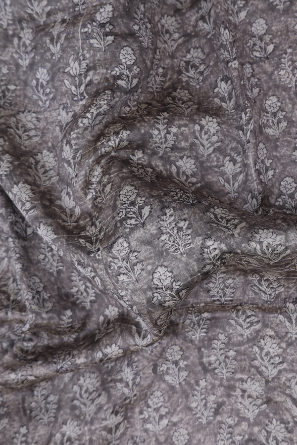 Chanderi Cotton Saree In Shades Of Grey With Floral Design