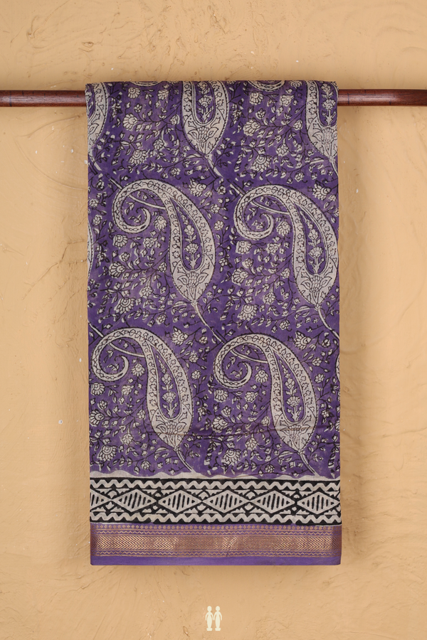 Chanderi Cotton Saree In Violet With Paisley Design