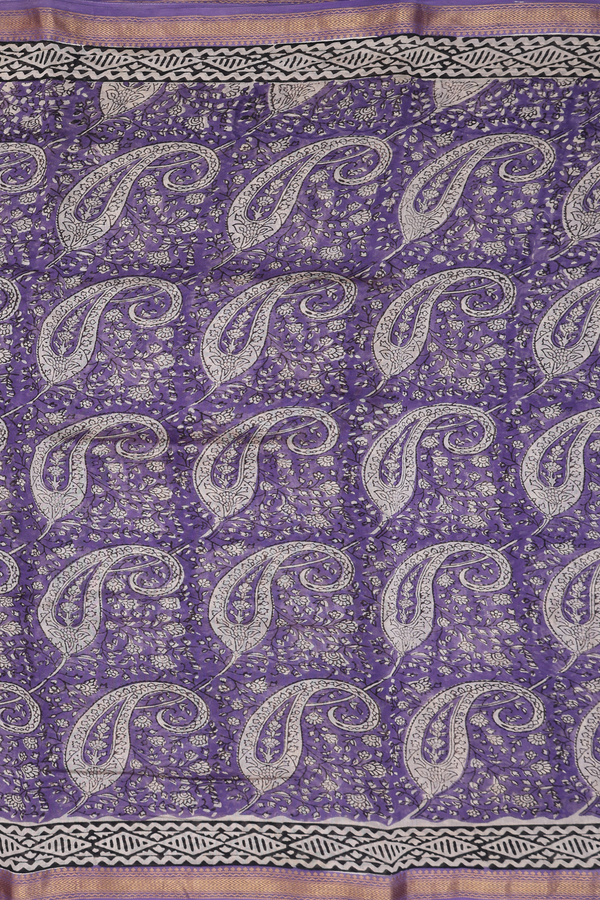 Chanderi Cotton Saree In Violet With Paisley Design