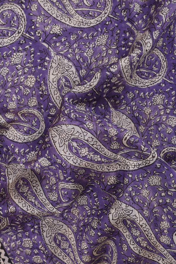 Chanderi Cotton Saree In Violet With Paisley Design