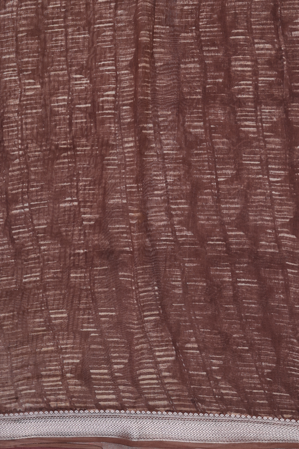 Chanderi Cotton Saree In Walnut Brown With Floral Design
