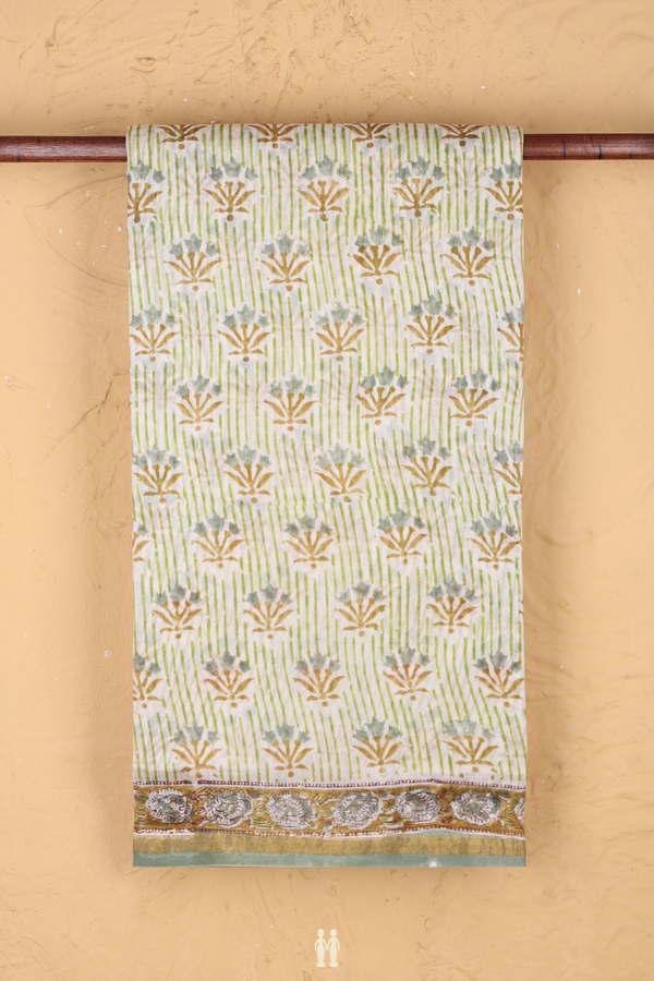 Chanderi Cotton Saree In White With Printed Design