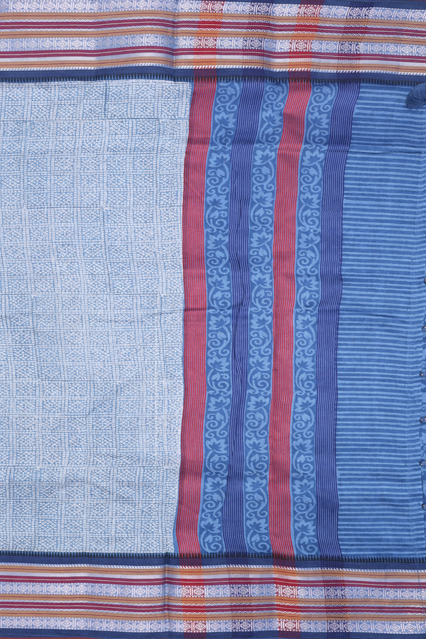 Chanderi Cotton Saree In White With Printed Design