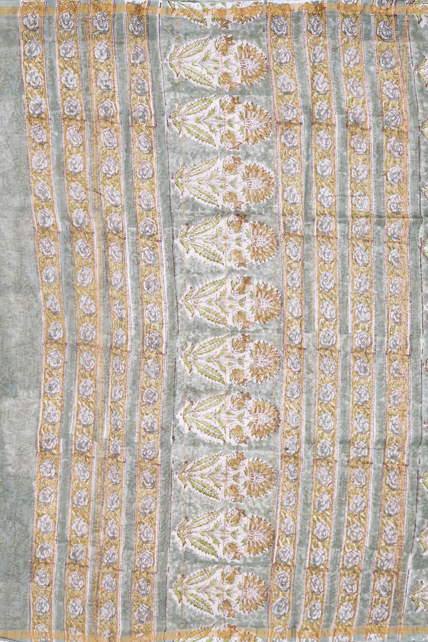 Chanderi Cotton Saree In White With Printed Design