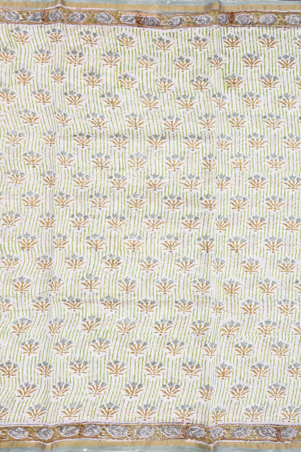 Chanderi Cotton Saree In White With Printed Design