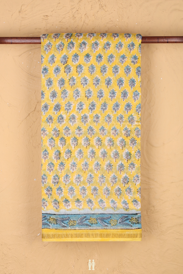 Chanderi Cotton Saree In Yellow With Floral Design