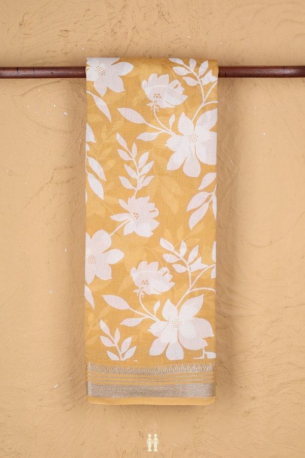 Chanderi Cotton Saree In Yellow With Floral Design