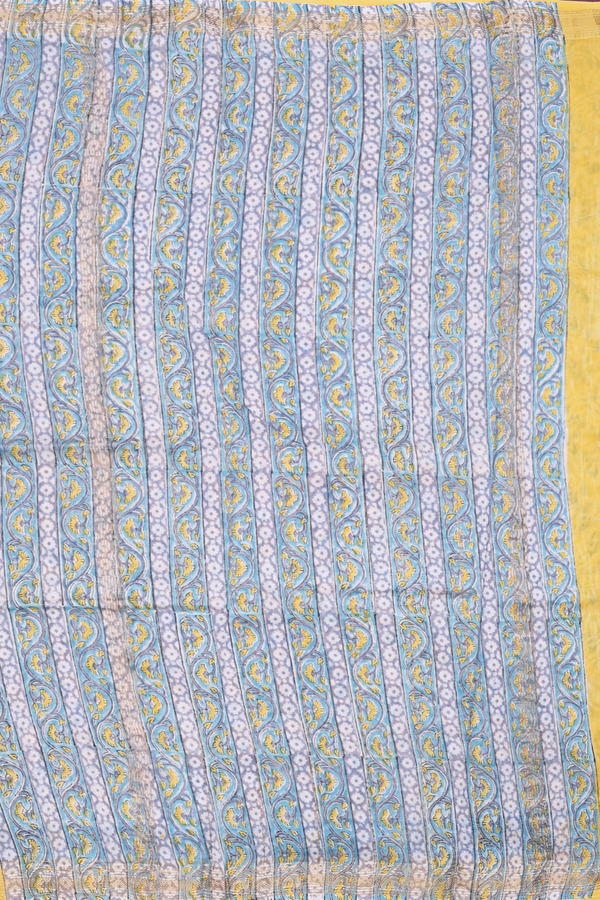 Chanderi Cotton Saree In Yellow With Floral Design