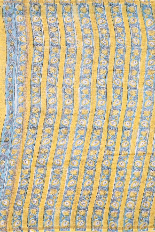 Chanderi Cotton Saree In Yellow With Floral Design