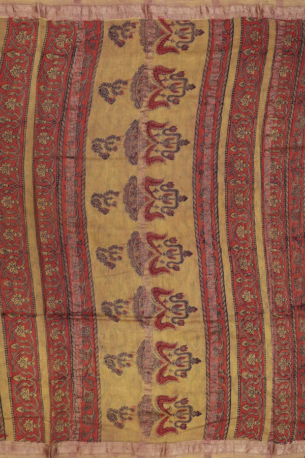 Chanderi Cotton Saree In Yellow With Floral Design